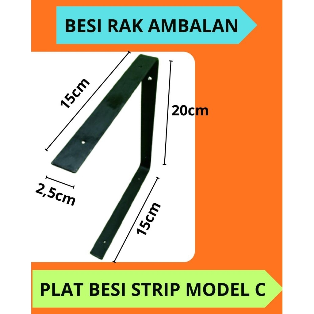 Bracket Rak Dinding Besi Model C 2 Alas | Ambalan Rak Industrial Tebal | 1 pcs ambalan saja tanpa pa