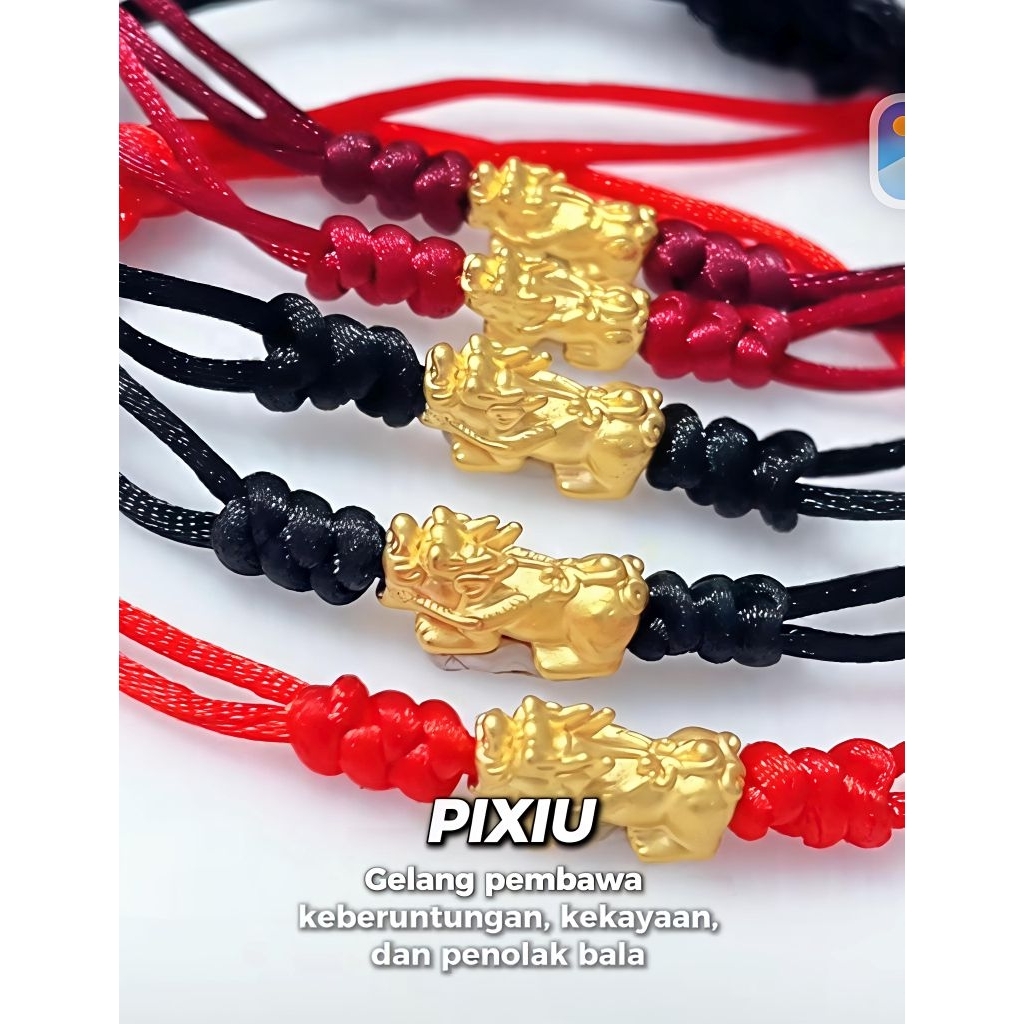 Gelang Emas Asli Naga Pixue 24K Hongkong 999% Tali Layer