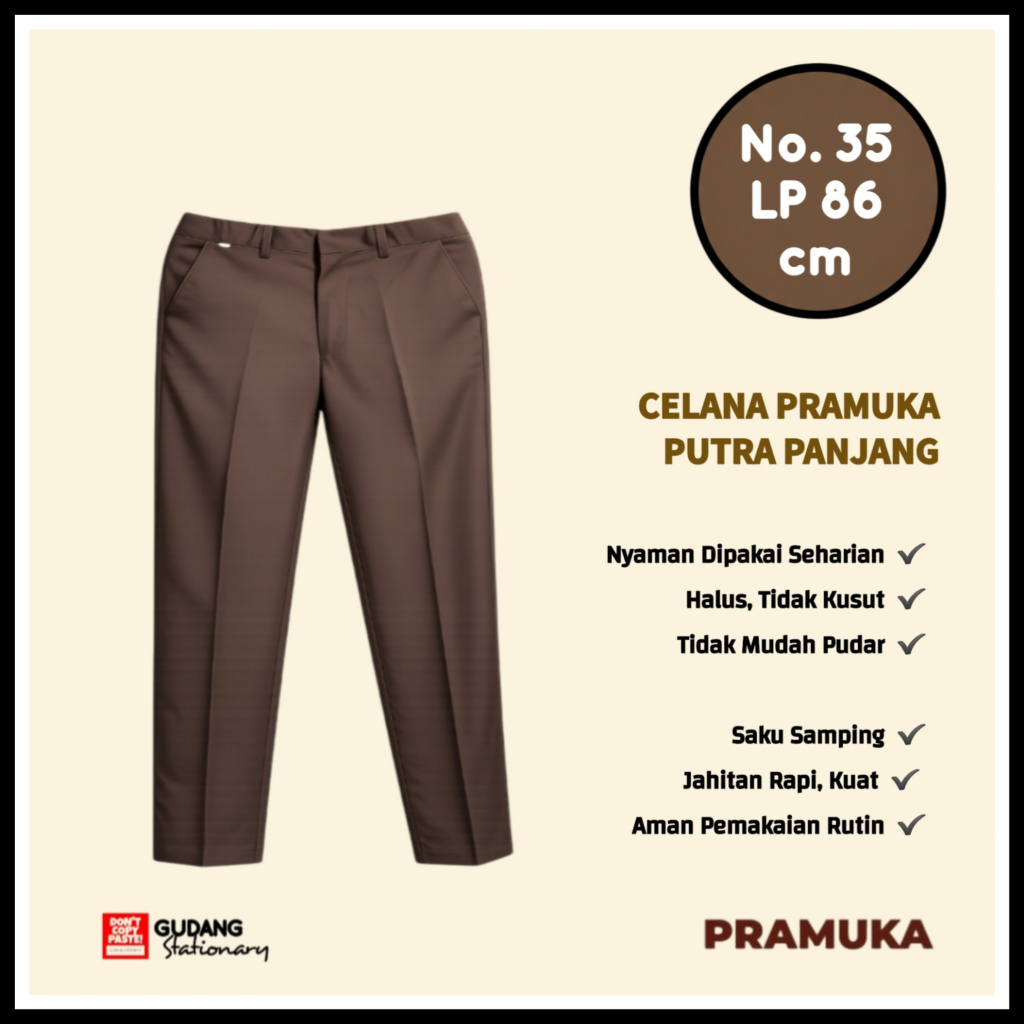 Celana Pramuka Putra Panjang No. 35 Lingkar Pinggang 86 cm