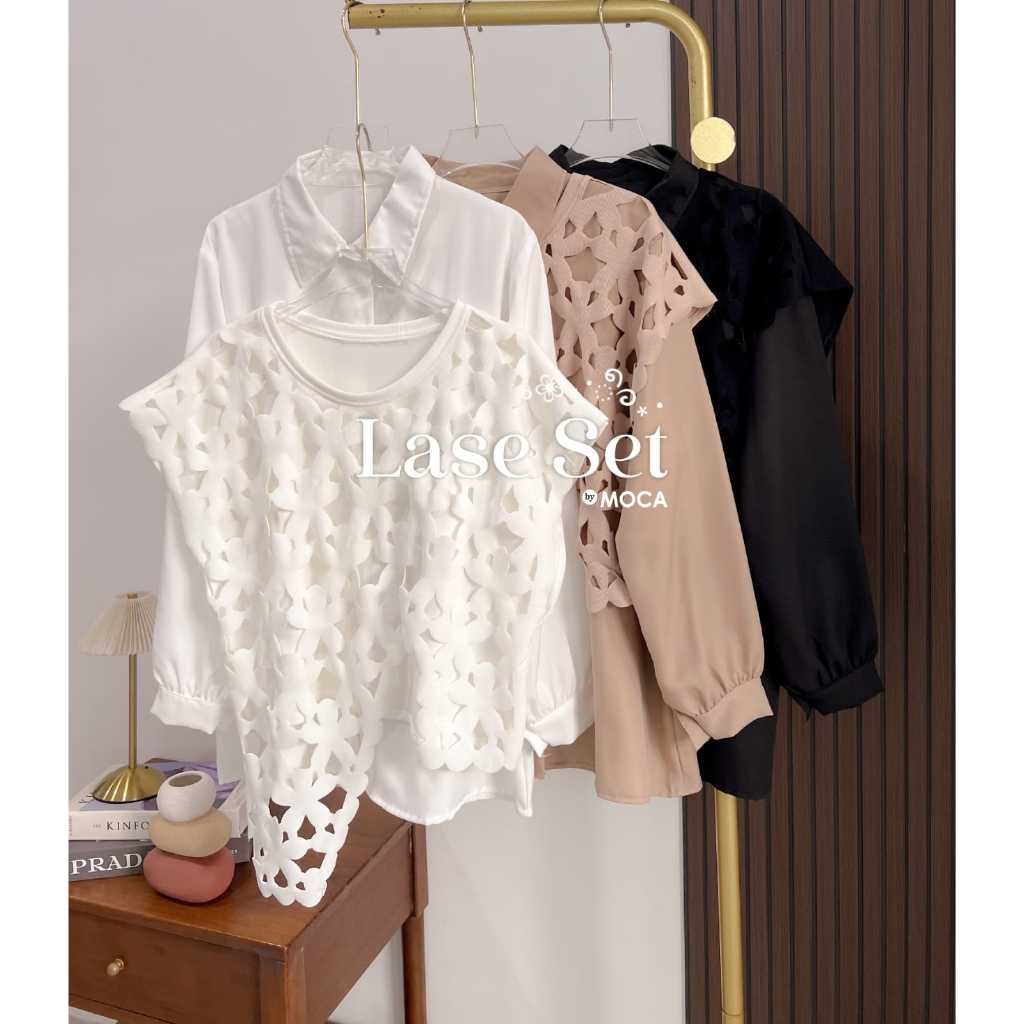 LASE BLOUSE SET VEST SHAKILA MIX KNIT PREMIUM MURAH MEWAH KEKINIAN BY MOCA