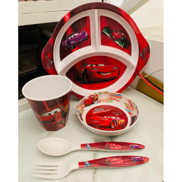 paket 4in1 piring gelas mangkok karakter melamin melamine kado car cars mcqueen hellokitty