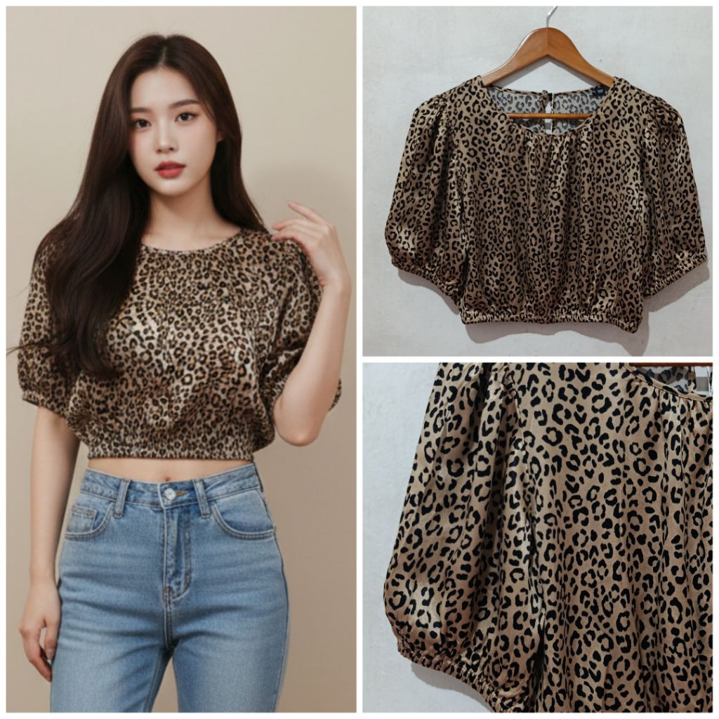 CROP TOP LEOPARD SATIN SILK