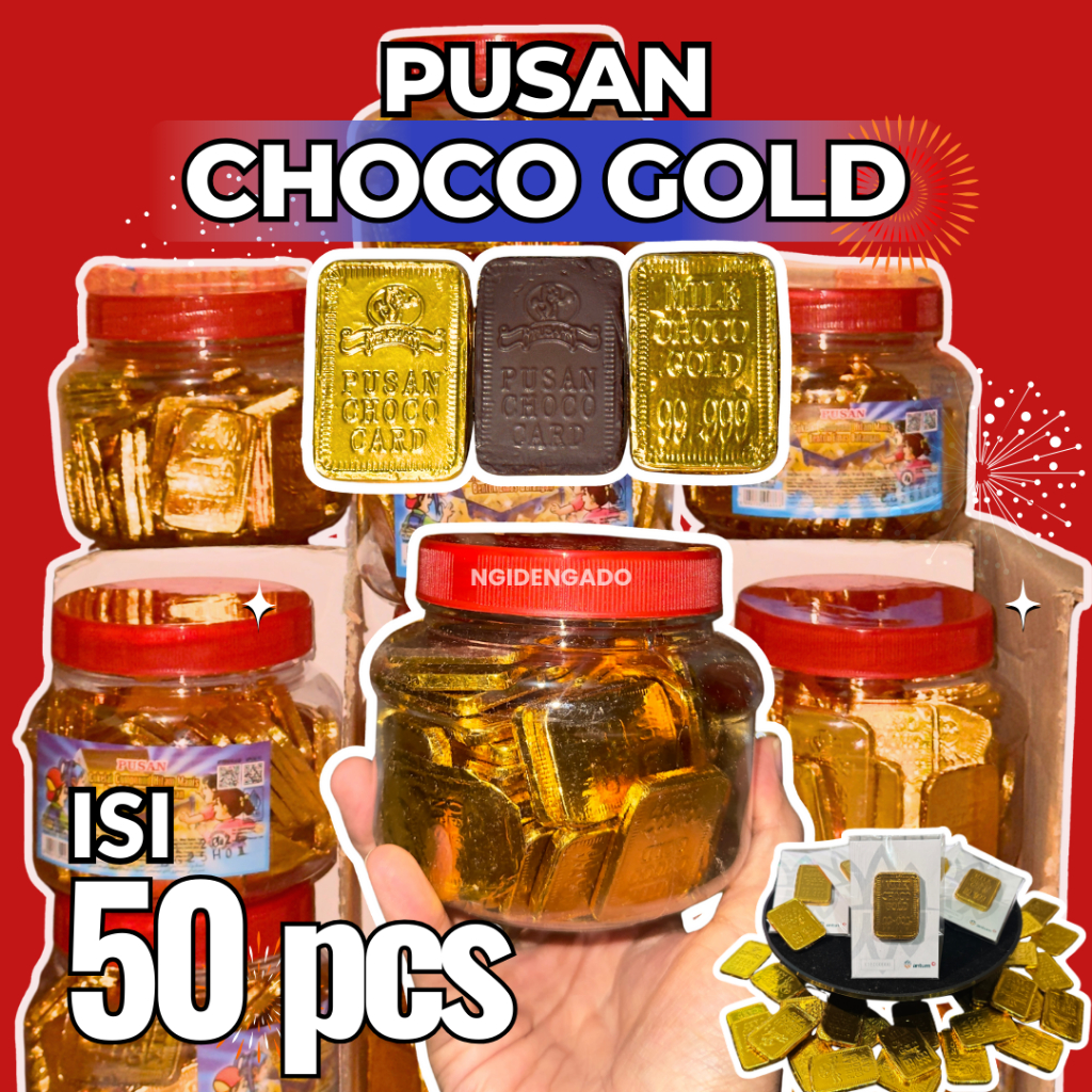 PUSAN COKLAT EMAS BATANG / PUSAN CHOCO GOLD COKLAT BENTUK EMAS BATANGAN TOPLES 50 Pcs