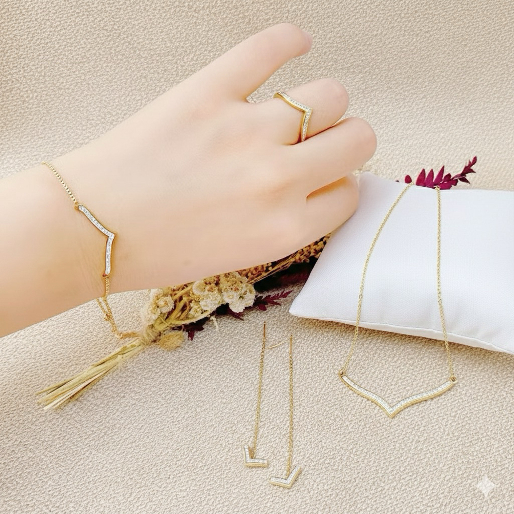 satu set perhiasan Titanium model fuji Fashion wanita gold