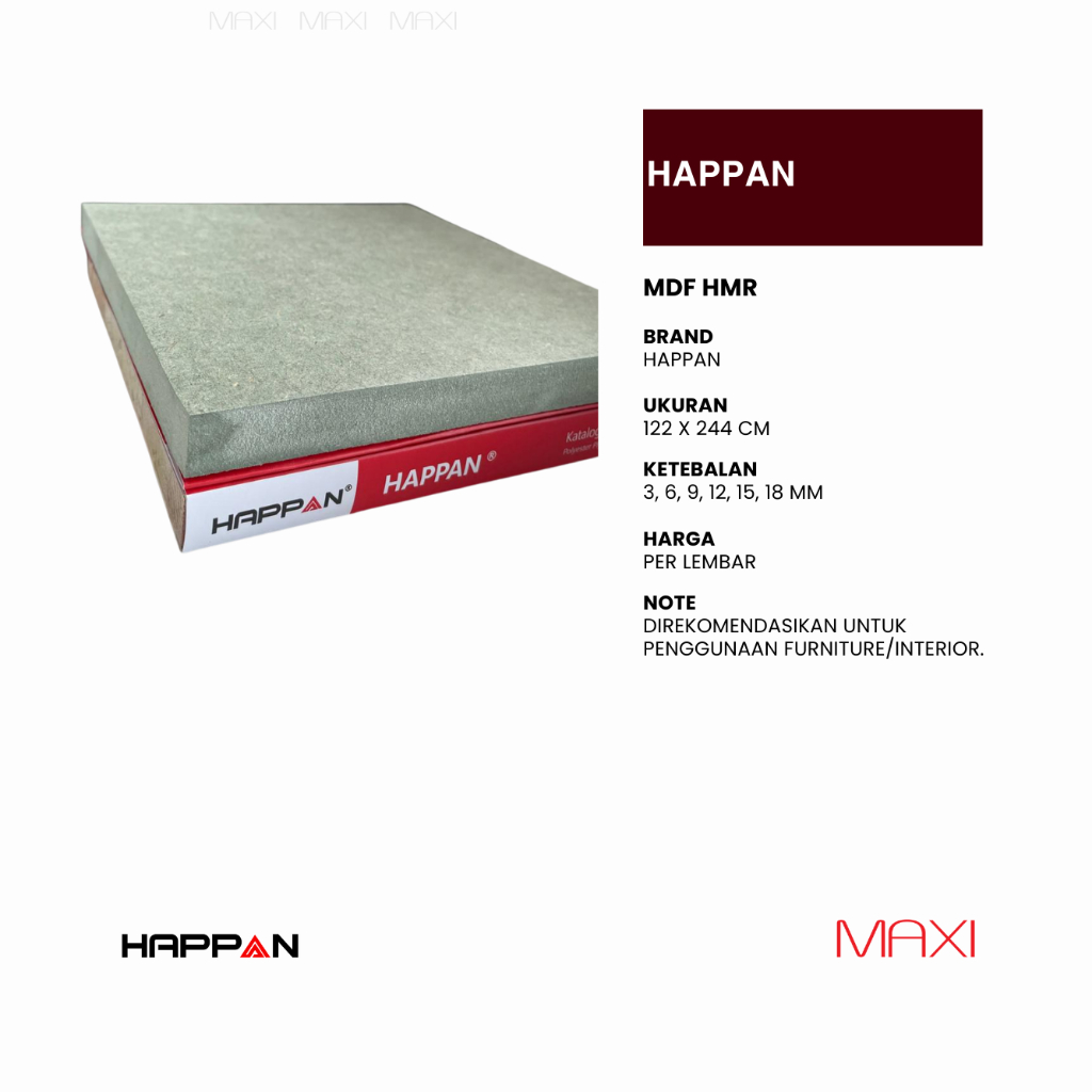 HAPPAN I SPF - HMR = MDF Waterproofing - 122 x 244 cm - 3mm I 6mm I 9mm I 12mm I 15mm I 18mm