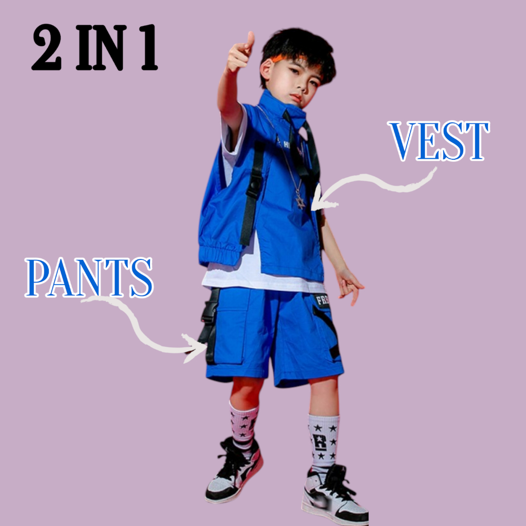 ZIHYUN setelan baju dan celna dance anak hip hop Setelan 2in1 Perempuan&Laki Laki Usia 4 14 Tahun