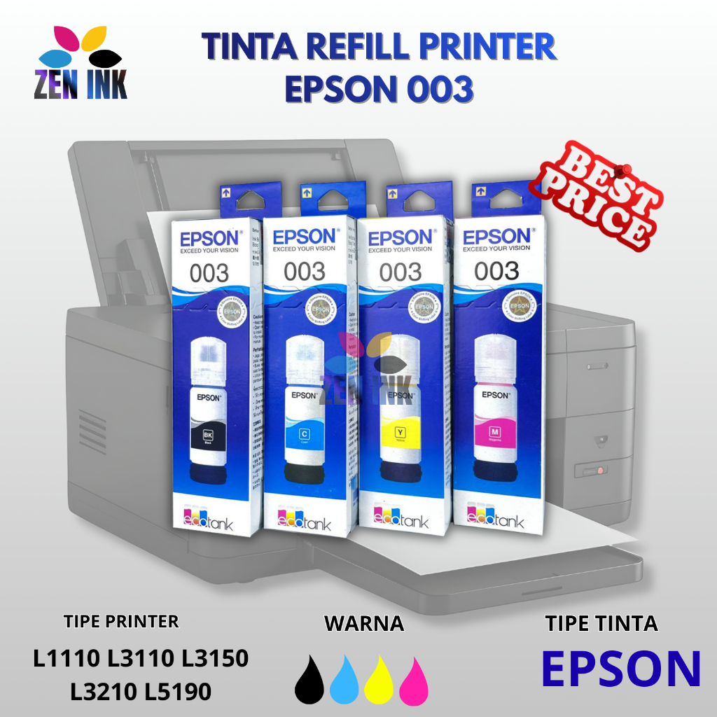 EPSON Tinta 001 Refill Printer Epson L1110 Epson L3100 Epson L3110 Epson L3116 Epson L3118 Epson L31