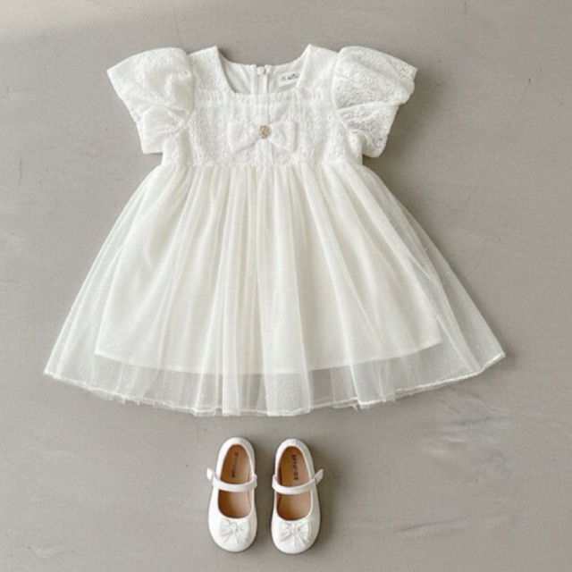 Dress gaun pesta anak perempuan warna putih tulang brukat usia 1 2 3 4 5 tahun