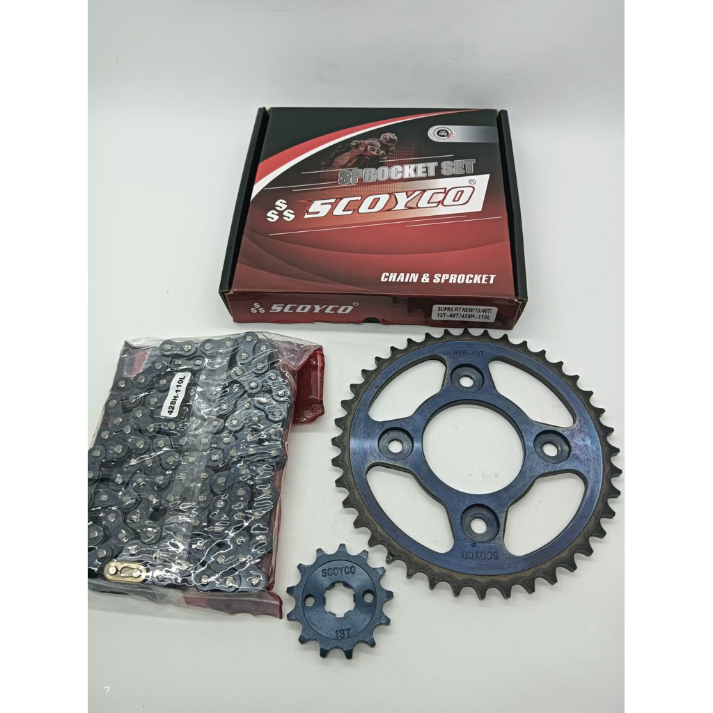 GEAR SET RANTAI MEREK SCOYCO 13T/40T (428H-110L) MOTOR SUPRA FIT NEW/ SUPRA FIT S/ REVO LAMA