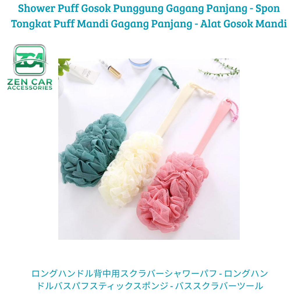 Shower Puff Gosok Punggung Gagang Panjang - Spon Tongkat Puff Mandi Gagang Panjang - Alat Gosok Mand