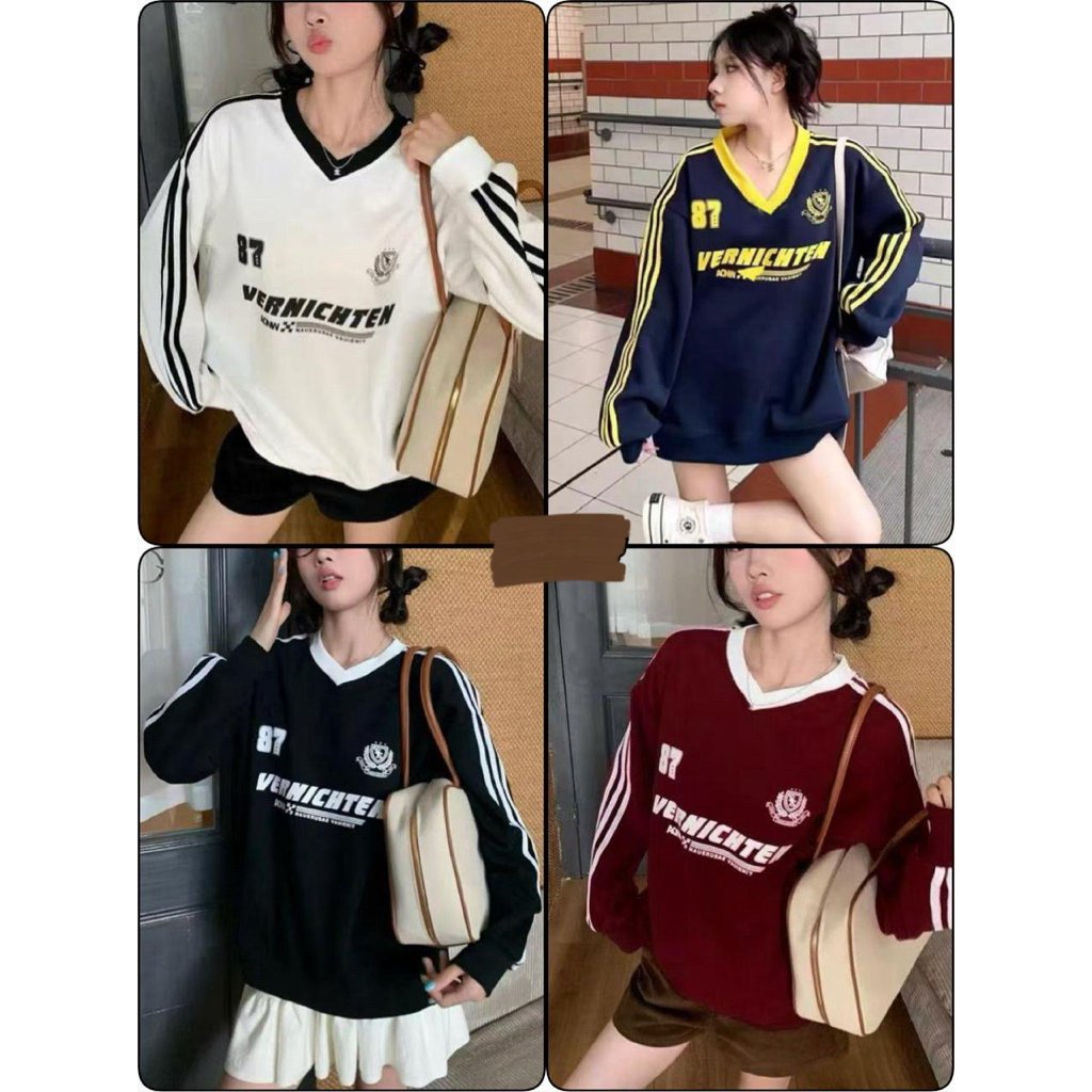 SWEATER WANITA KERAH V NECK BAHAN KAOS IMPORT