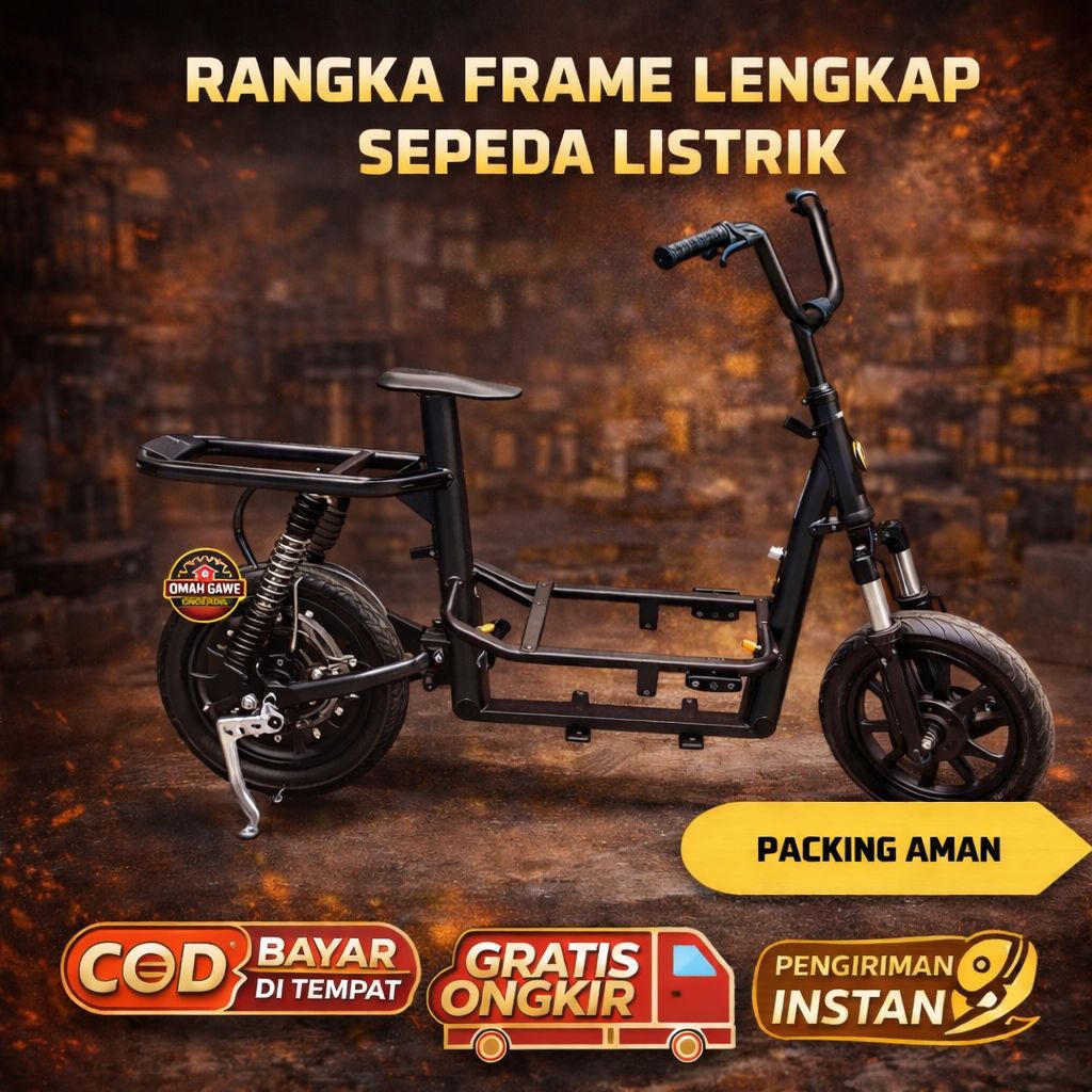 Rangka Frame Lengkap Sepeda Listrik Set Full Frame Ready Pasang Universal Faraday Dll Packing Aman