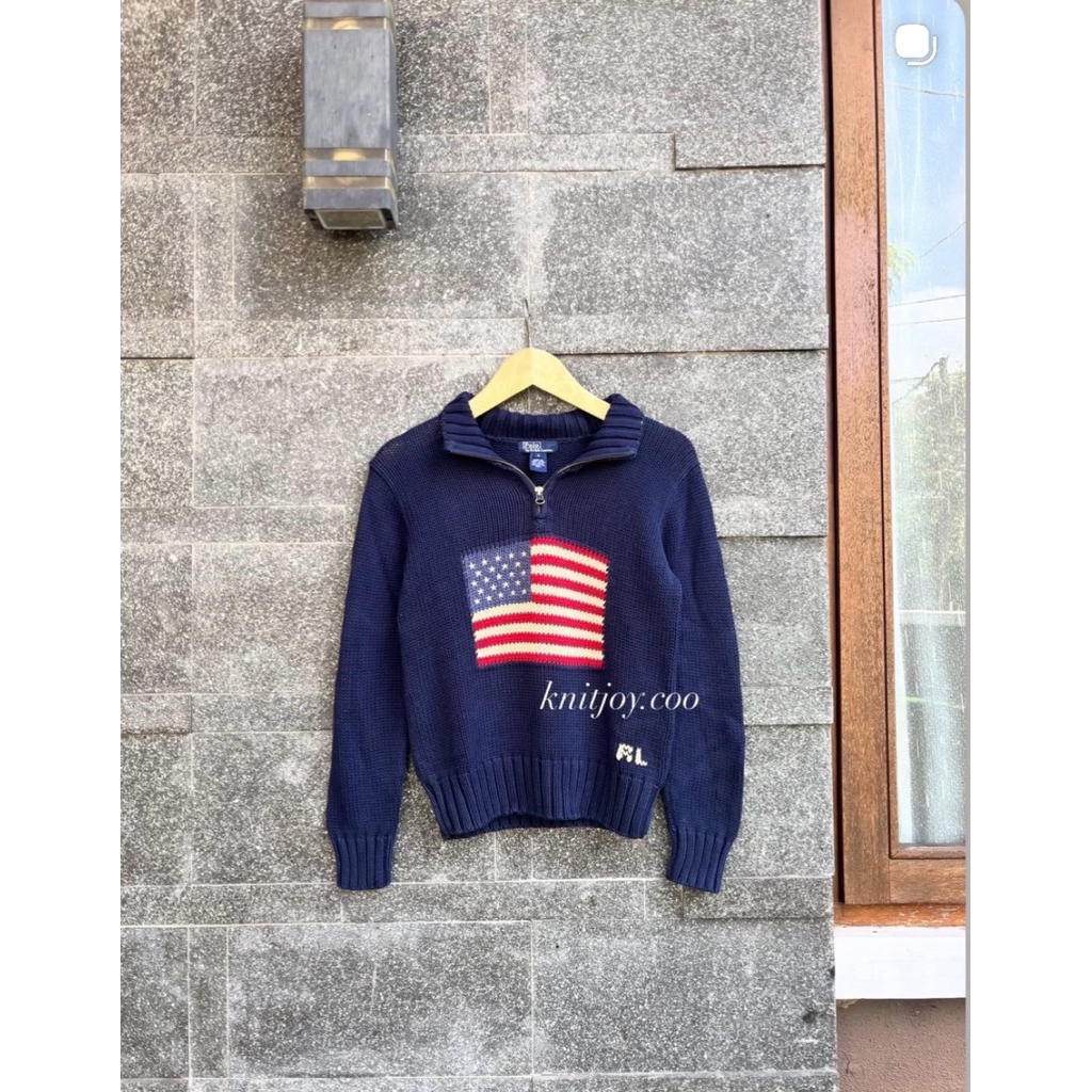POLO RALPH LAUREN HALF ZIPPER USA FLAG