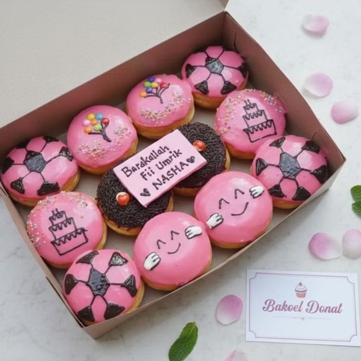 Donat ultah stoberry/ kue ultah anak perempuan /Donat warna pink