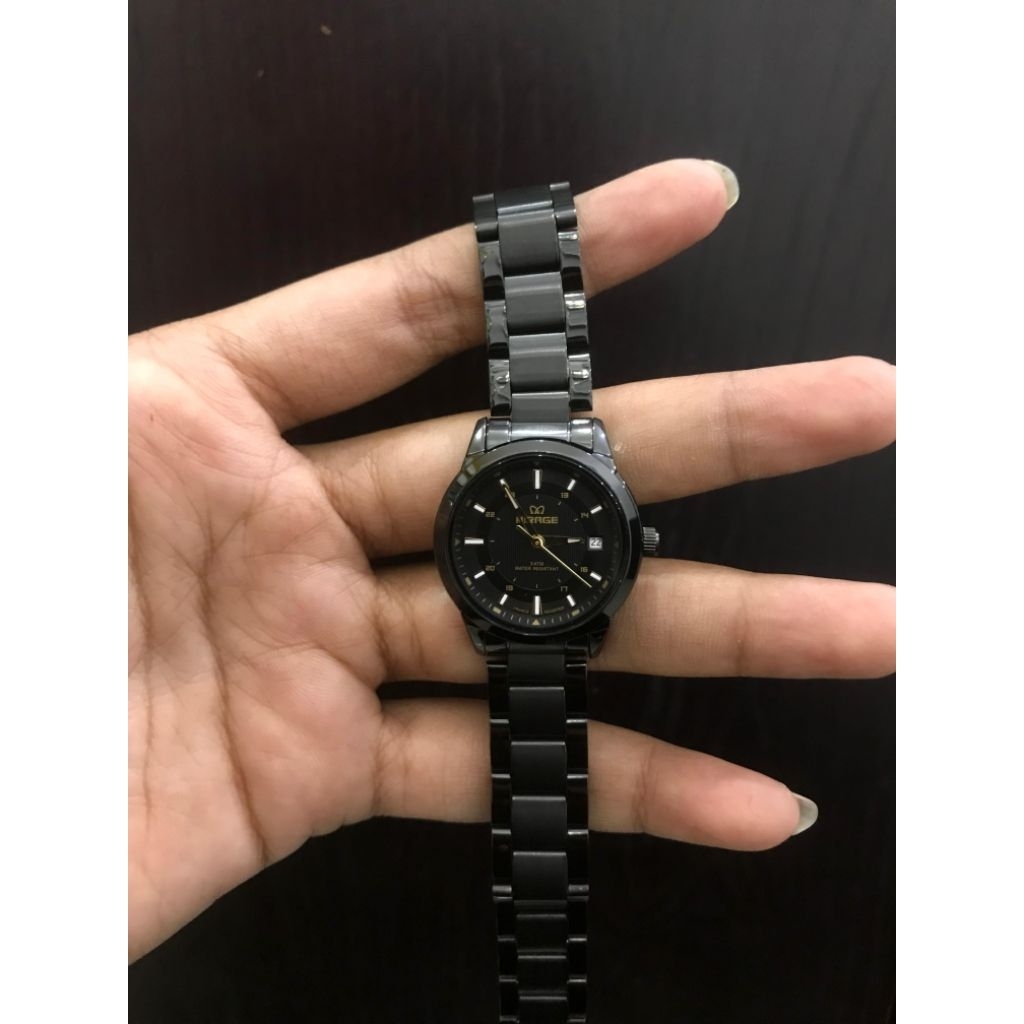 JAM TANGAN MIRAGE CEWEK RANTAI HITAM STAINLESS
