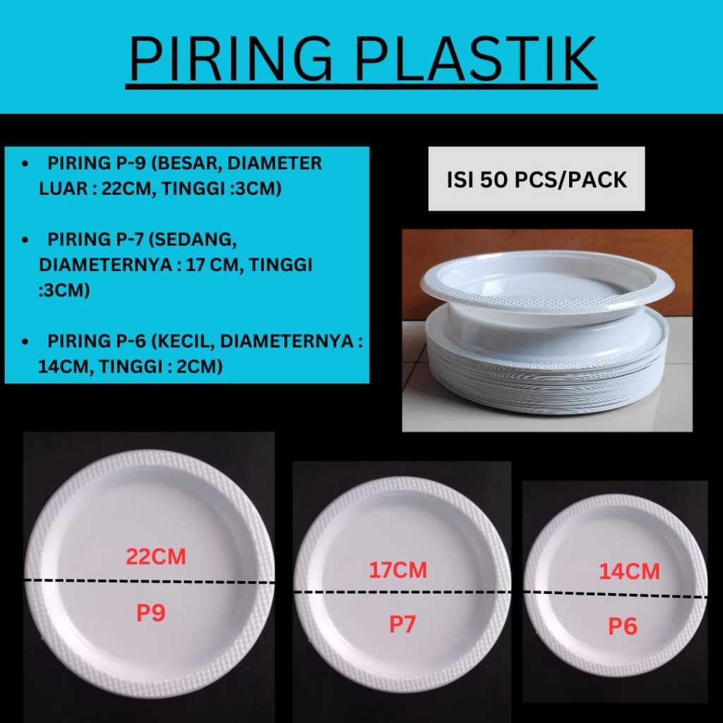 Piring Plastik Putih Susu Besar P-6, P-7, P-9, P-10, Piring Plastik