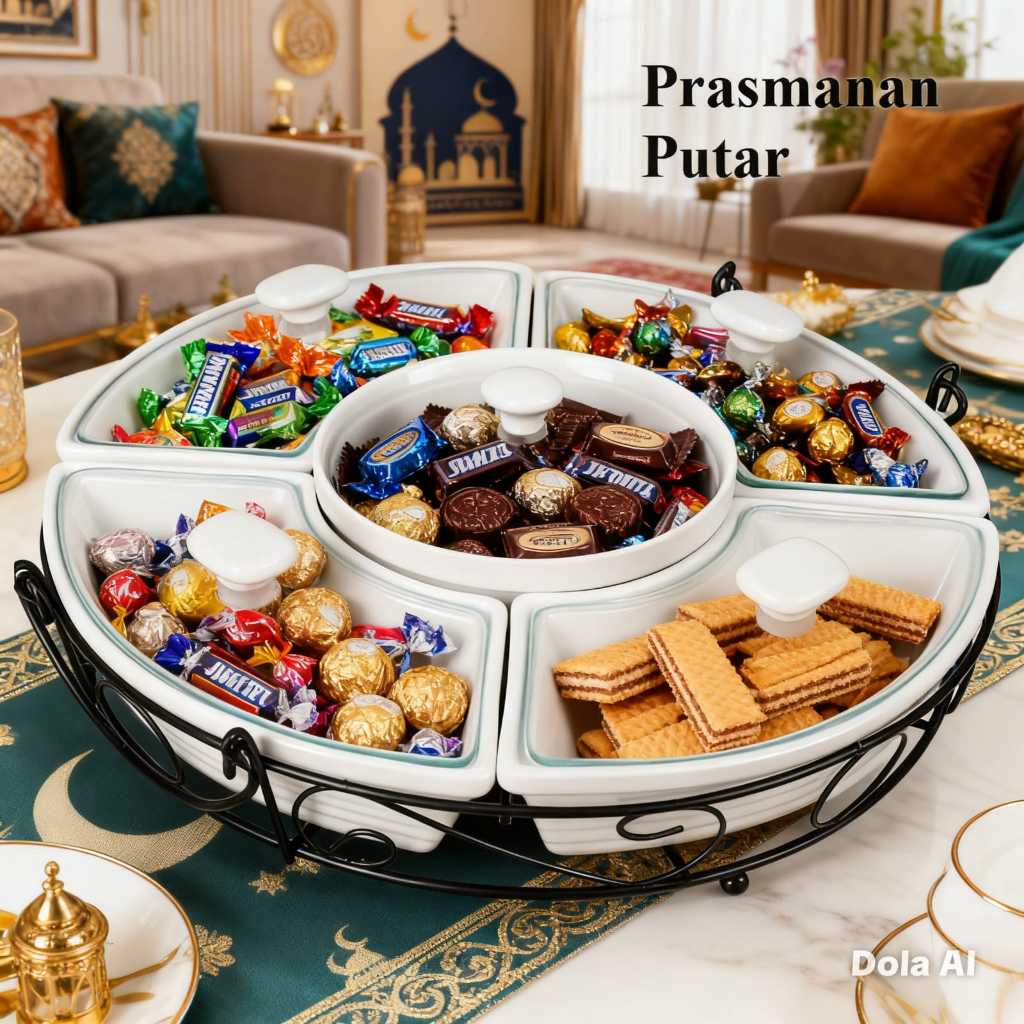 Prasmanan Putar Tutup Kaca 14 Inch 37,5 cm Keramik Porselen Rak Hitam