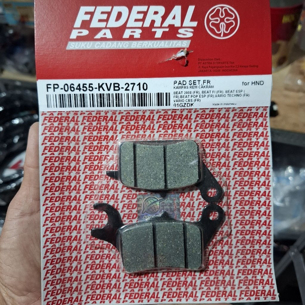 FEDERAL KVB | Kampas Rem Cakram Depan /DisPad Beat /Vario /Spacy /Scoopy /Genio 2008/2019