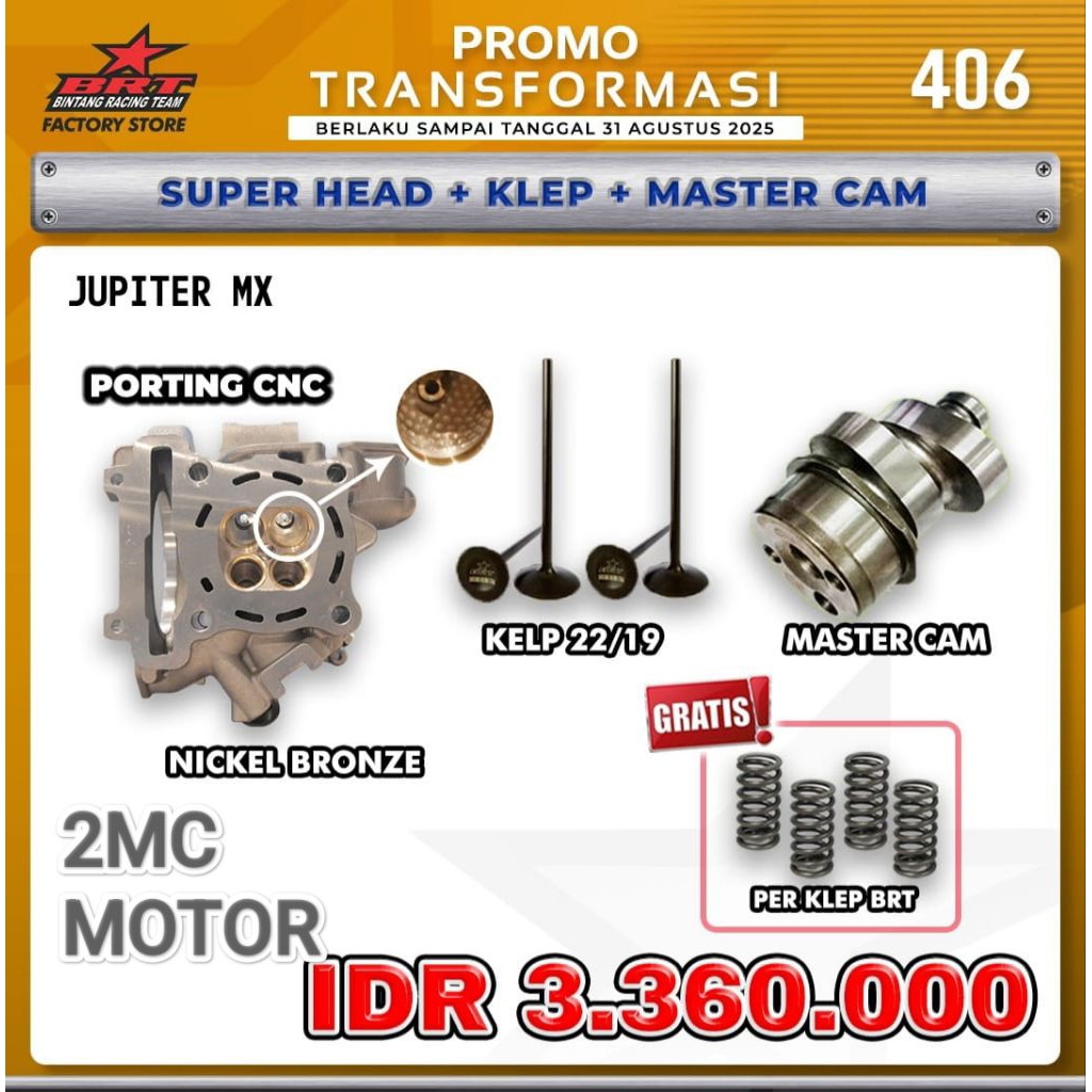 PAKET Head Albronze BRT Porting CNC - Jupiter Mx/Vixion (BINTANG RACING TEAM)