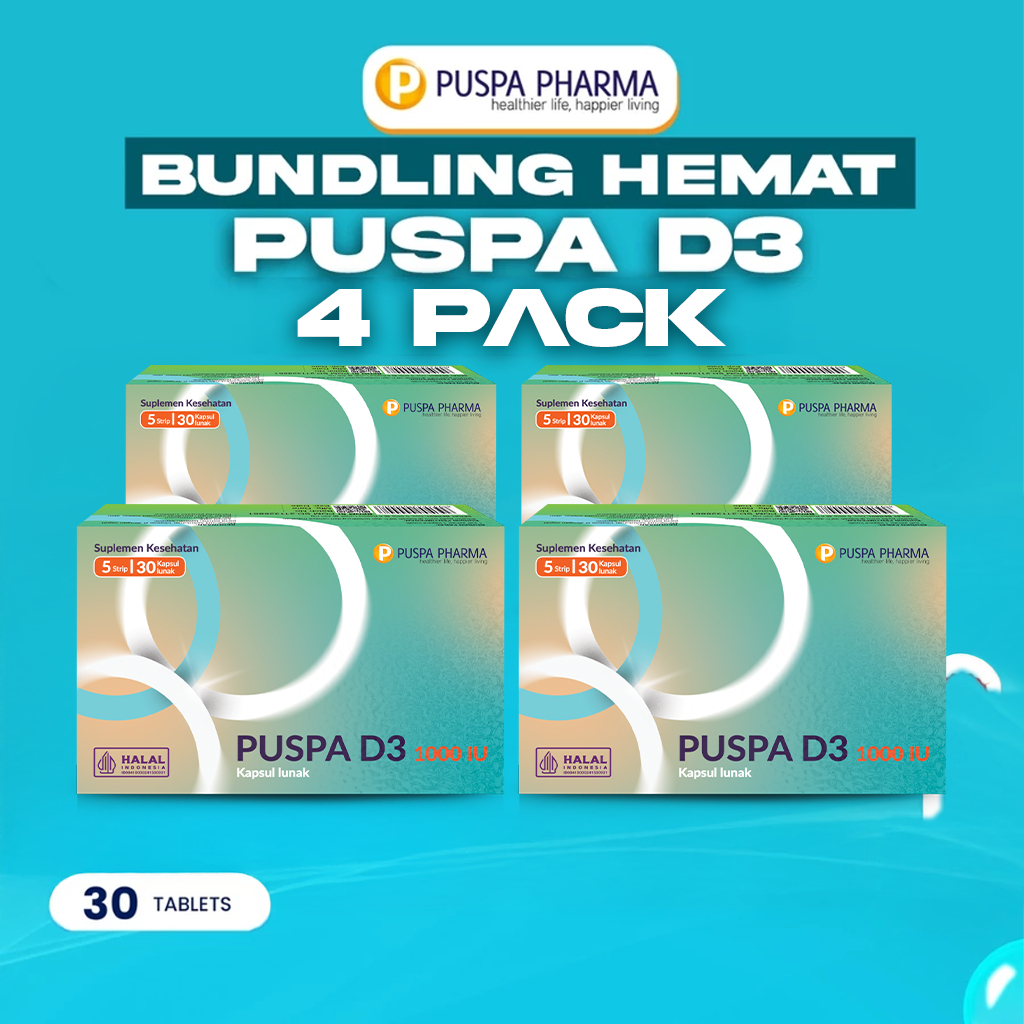 BUNDLING HEMAT 4 Box Puspa D3 1000 IU - Vitamin D3 1000 IU Paket 4 Box