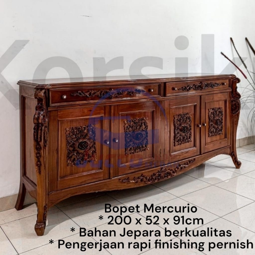 [ Golden Furniture ] Buffet Jati Mercurio Ukir - Buffet Kayu Jepara Minimalis Ukir - Bopet Kayu Mura