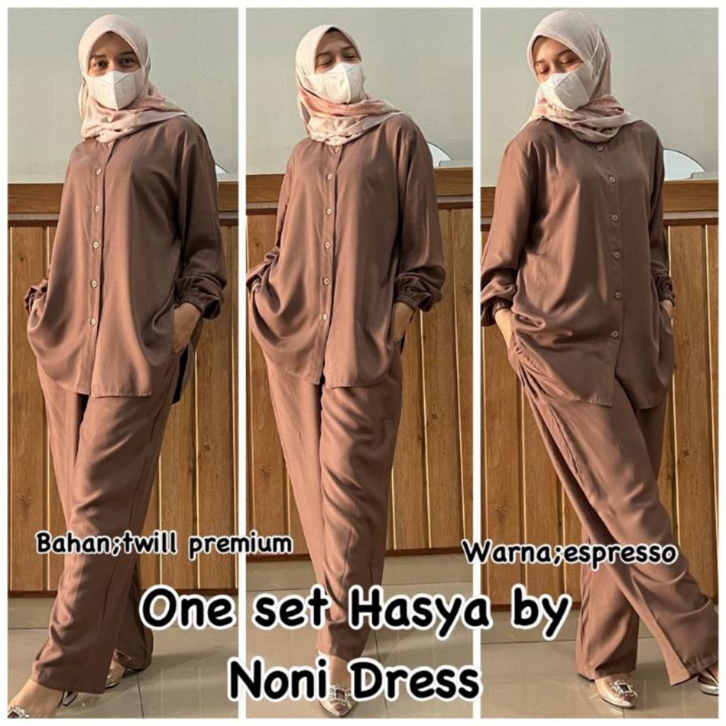 ReenaDaily (Jepara) HASYA ONE SET by NoniDress Setelan Celana Bahan Twill Premium Original