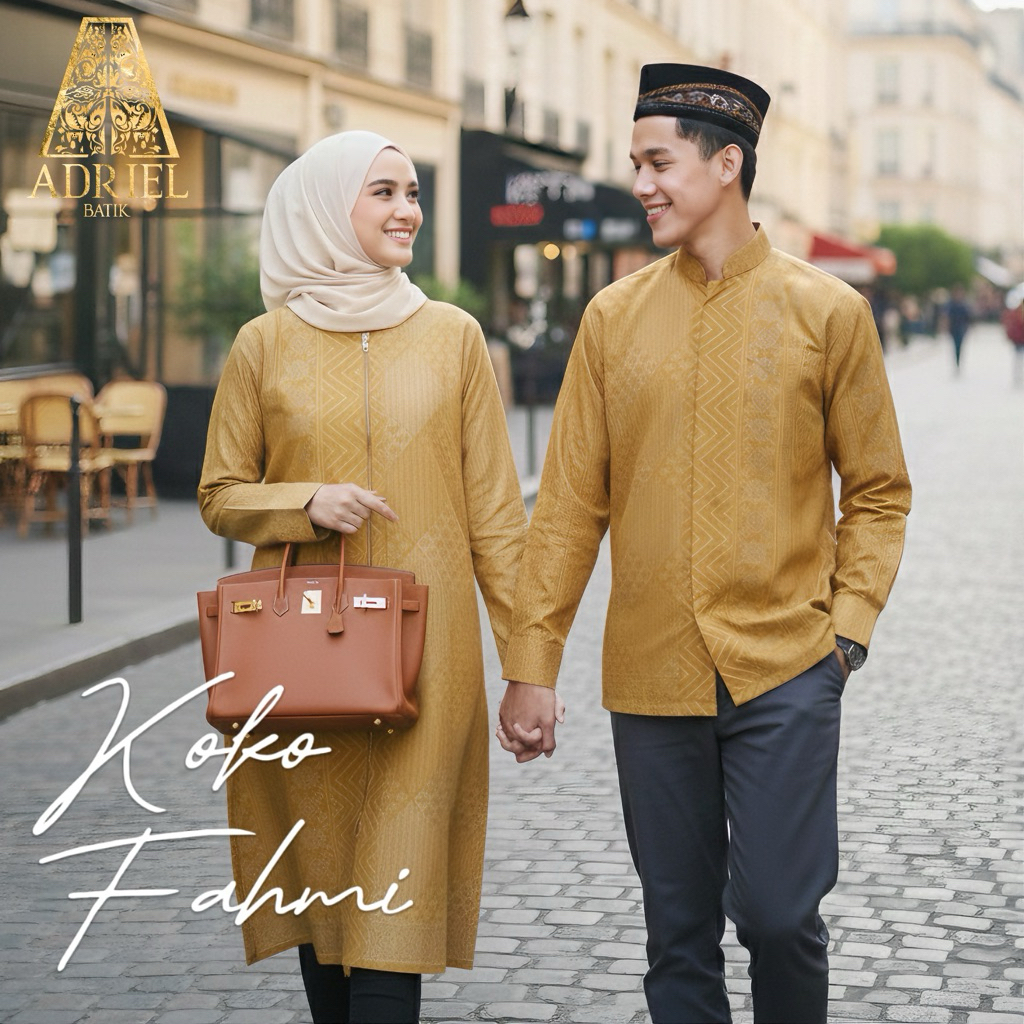 KOKO FAHMI BATIK TULIS PREMIUM - Kemeja Tunik Batik Kuning Premium Solo Murah Regulerfit Lengan Panj