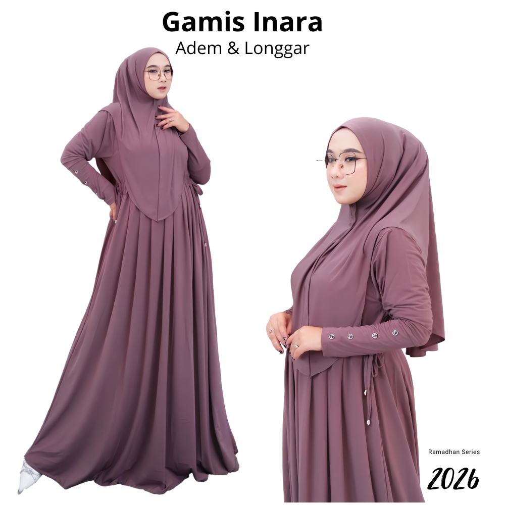 Gamis Inara Adem & Longgar Wanita Muslimah | Gamis Polos Ramadhan Lebaran 2026