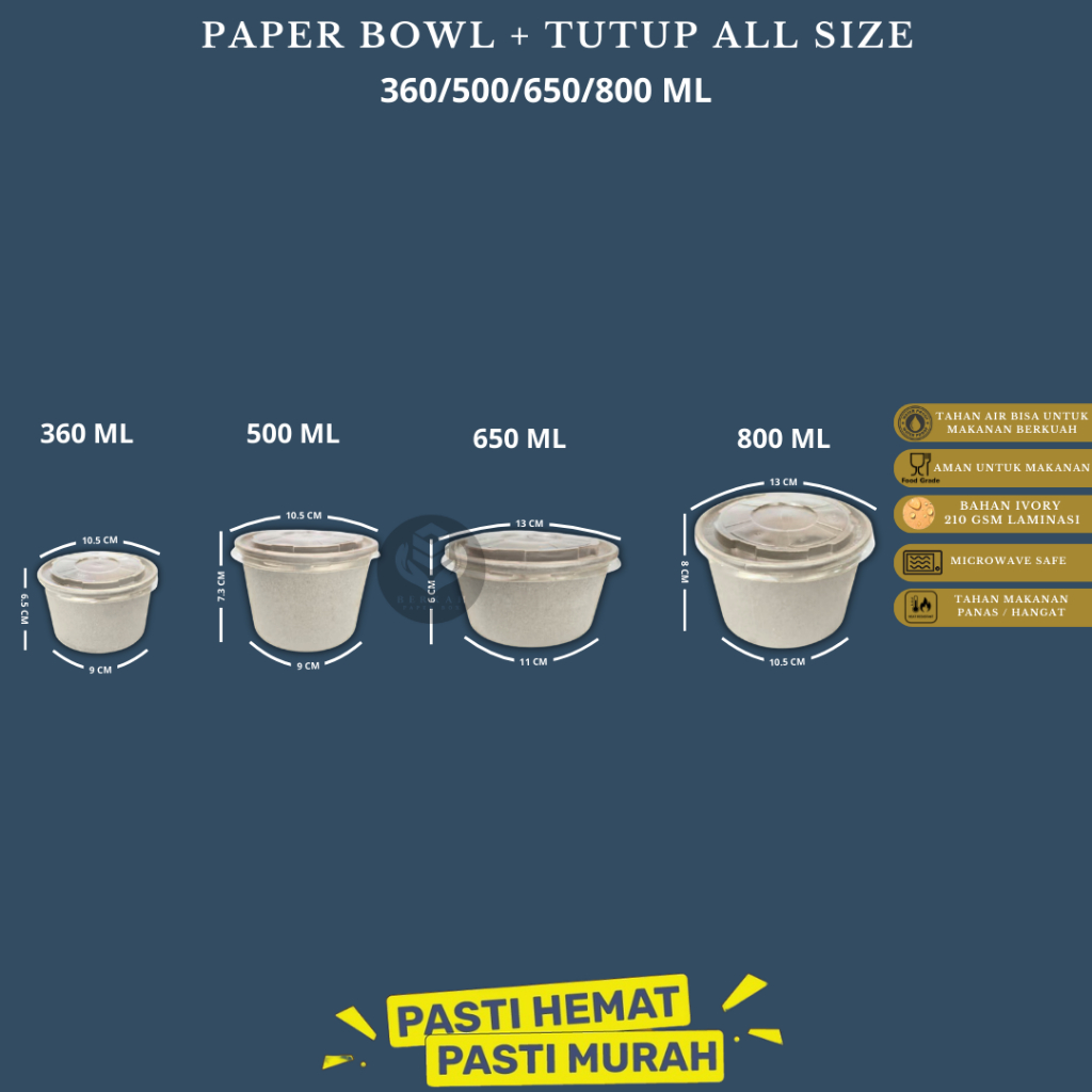 (25 Pcs) Paper Bowl Ivory / Rice Bowl 800ml Laminasi Food Grade / Mangkok Kertas / PBLW800