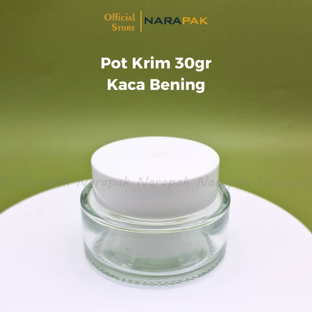 Pot Krim Kosmetik 30ml Kaca Bening Tutup Putih Tempat Krim Wajah Skincare PMK30B
