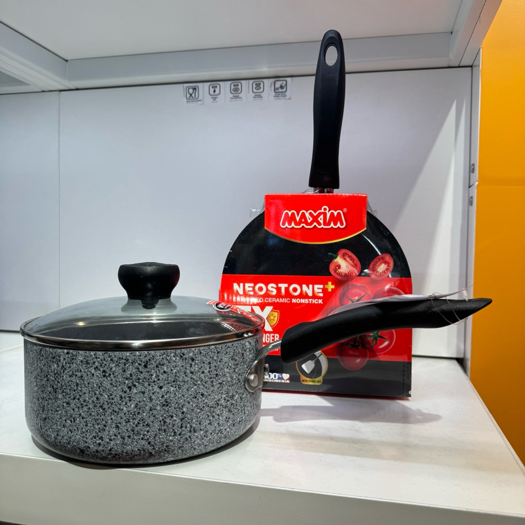 MAXIM Panci Saus Neostone Saucepan 18 cm Panci Stainless Keramik Teflon Tutup Kaca