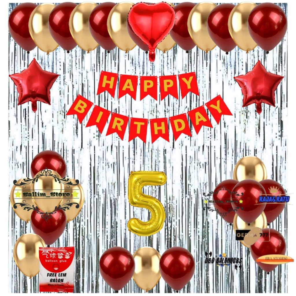Set Dekorasi Hiasan Balon Pesta Ulang Tahun Anak Banner Happy Birthday Tirai Foil Ultah Silver
