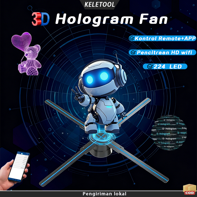 Kipas hologram 3D Mesin Iklan Kipas 3D Hologram 224 Lampu LED Fan Hologram Display RGB Iklan Video A