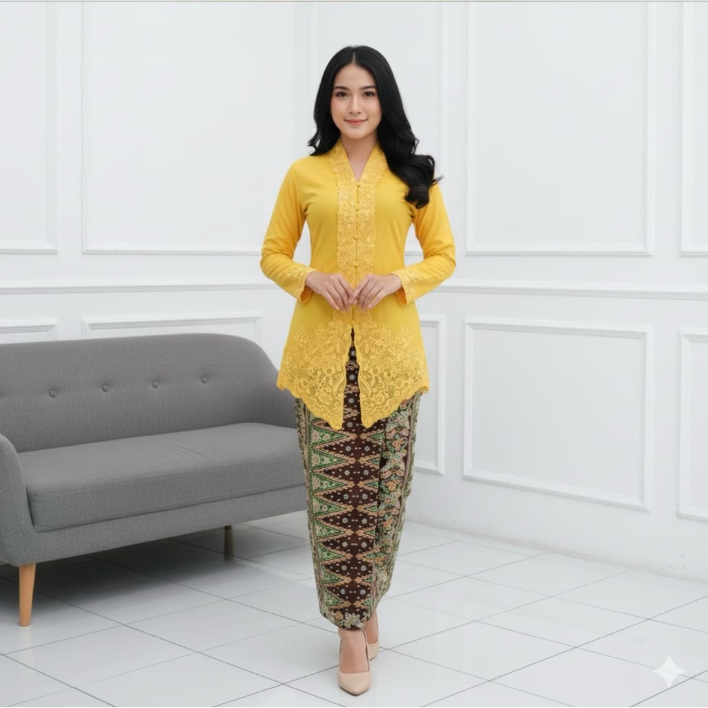 (Ready LD 130) setelan kebaya encim bordir polos senada / kebaya encim jumbo / seragam kebaya acara 