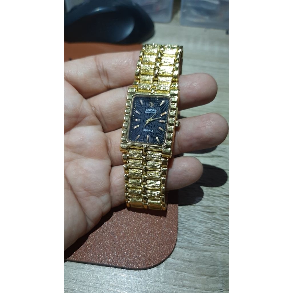 jam tangan Lobor gold persegi klasik jam pria