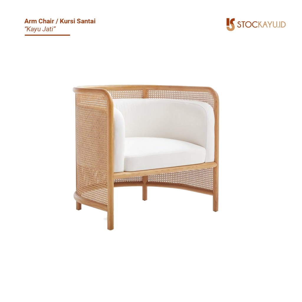 Stockayu.id - Kursi Santai Arm Chair Rotan Kayu Jati Lounge Chair Kursi Malas ARM001