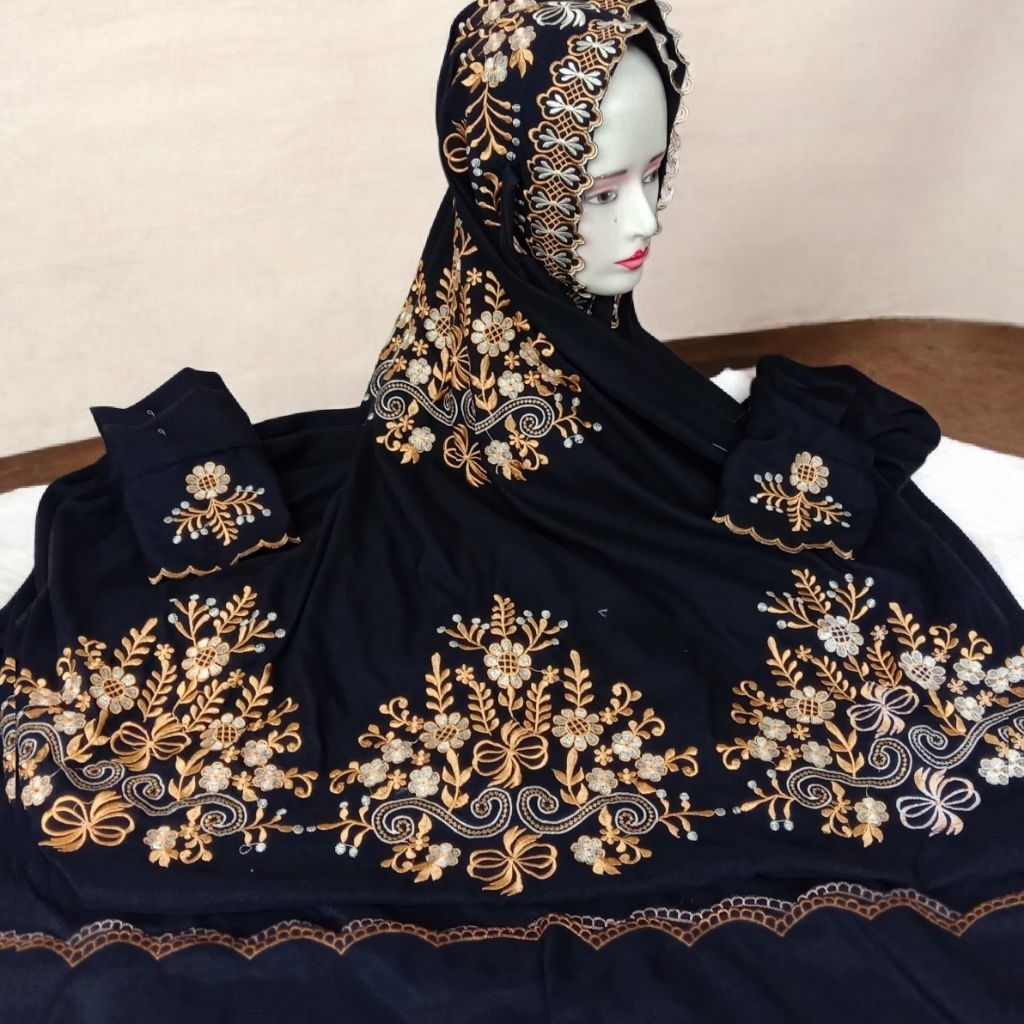 mukena terusan bordir hitam series dewasa