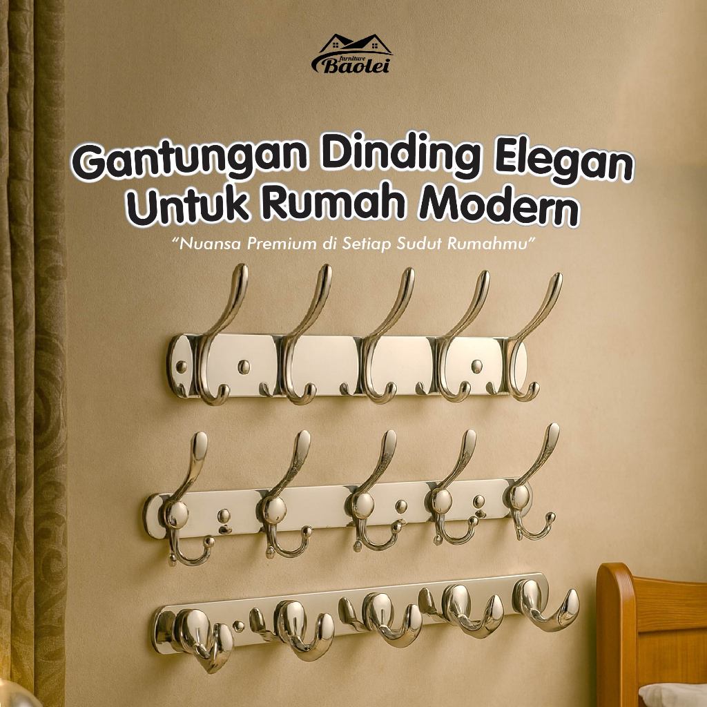 Gantungan Baju Stainless Steel 5 Hook - Gantungan Baju Anti Karat - Gantungan Baju Belakang Pintu