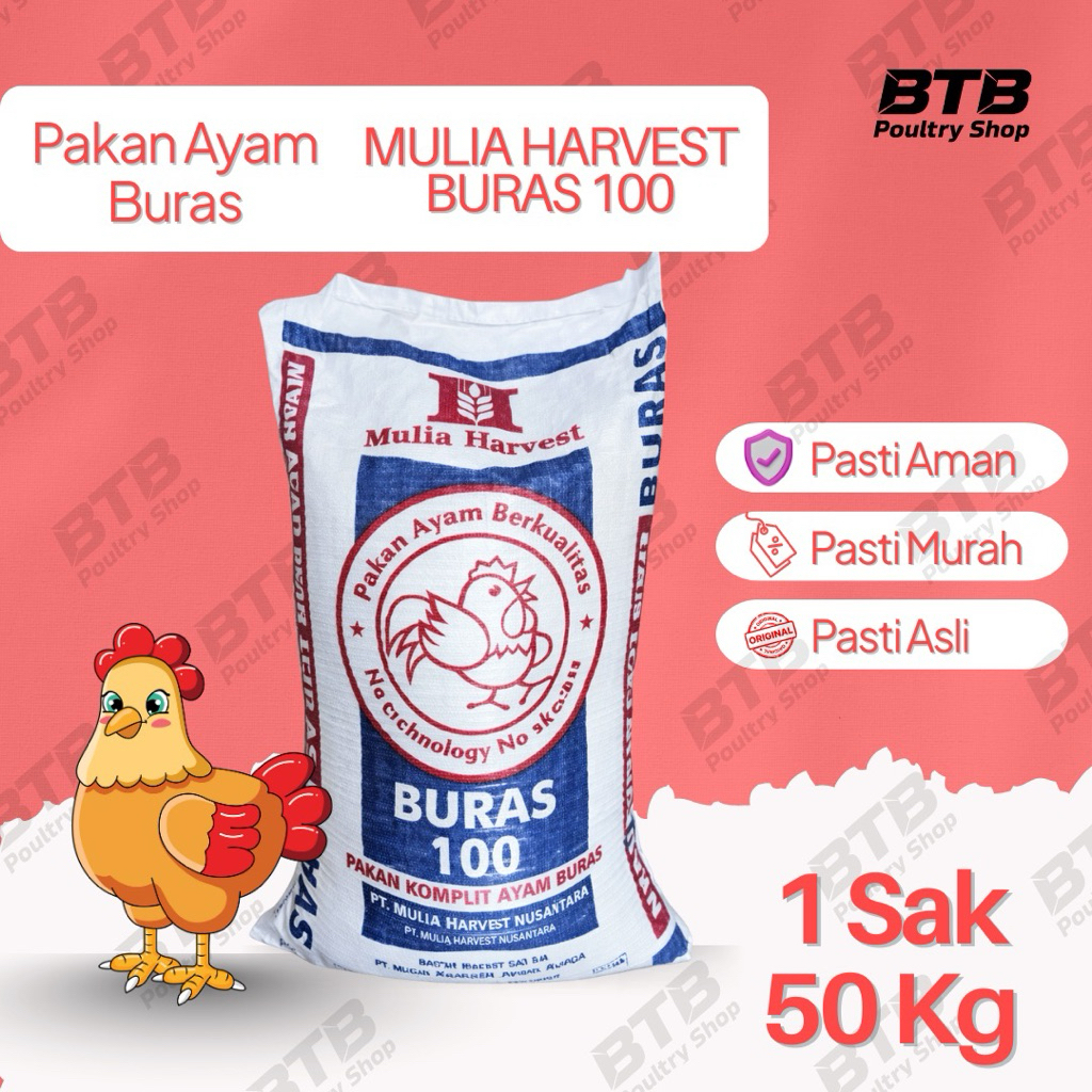 MULIA HARVEST BAS Buras 100 Pakan Ayam Pur Ayam 1 Sak 50Kg | Repack 30Kg 20Kg 10Kg