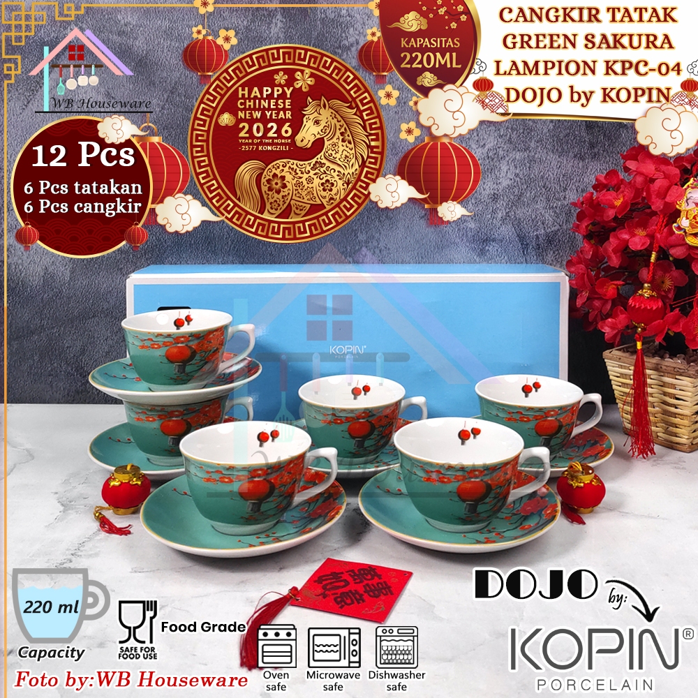 DOJO By KOPIN Cangkir set 6 pasang special tahun baru imlek 2026 motif green sakura lampion / gelas 