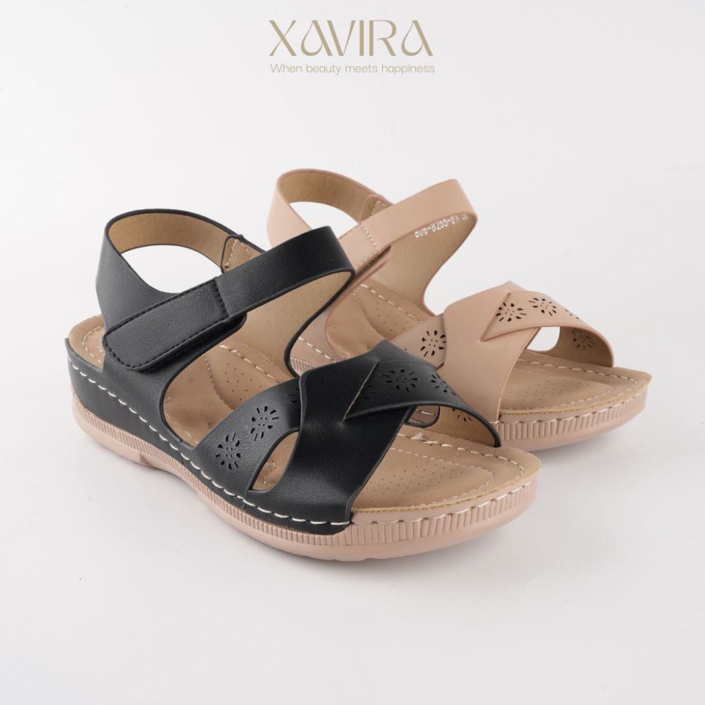 Xavira Santika Sepatu Sandal Sendal Wanita Import Wedges Tapak Tebal Kulit Sintetis Anti Slip Licin