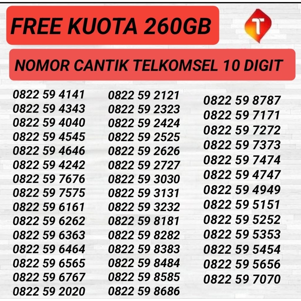 NOMOR CANTIK TELKOMSEL 10 DIGIT 0822 59 ABAB - NOMOR CANTIK SIMPATI 10 DIGIT 5G