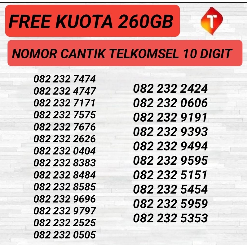NOMOR CANTIK TELKOMSEL 10 DIGIT 082 232 ABAB - NOMOR CANTIK SIMPATI 10 DIGIT PRABAYAR