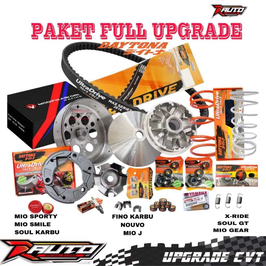 PAKET FULL UPGRADE DAYTONA CVT MIO SPORTY-FINO KARBU MIO J-FINO 115-SOUL GT 115 MIO M3-SOUL GT 125 K