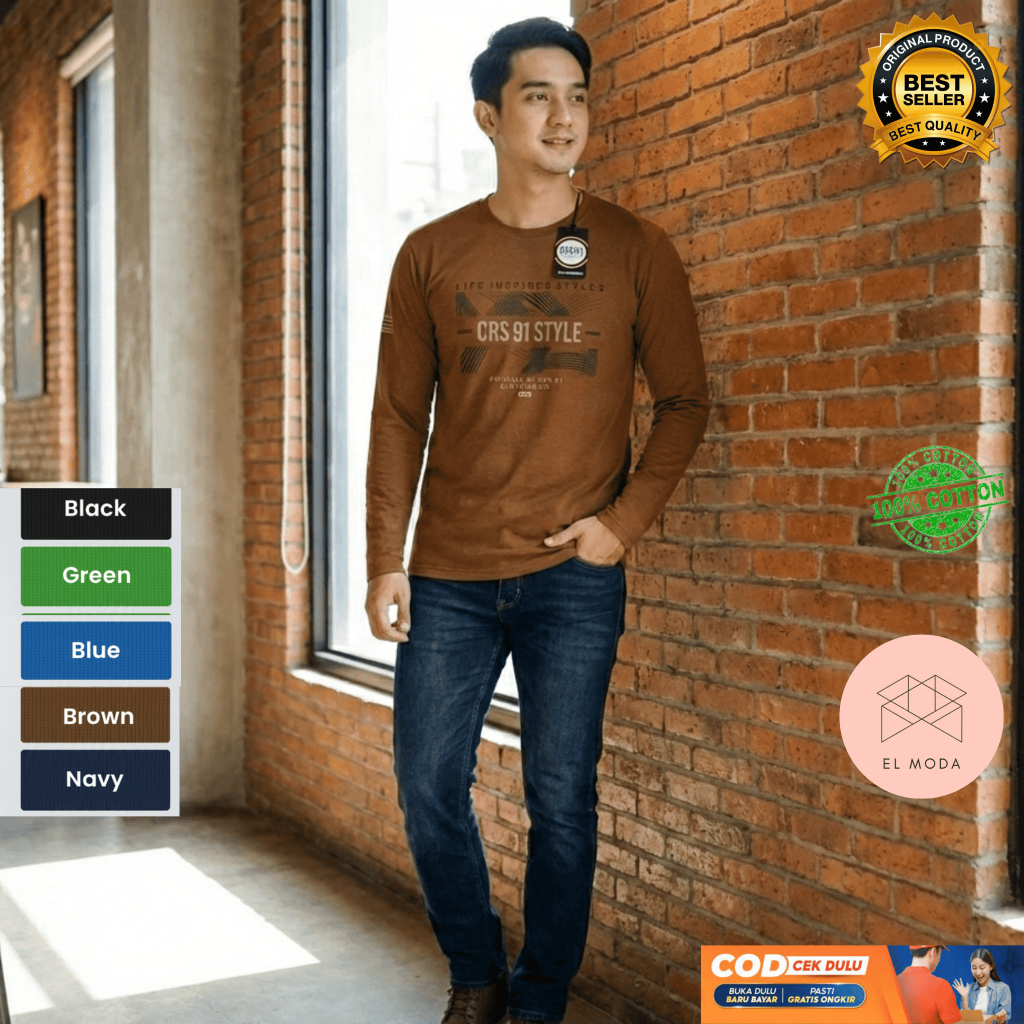 Kaos Distro CRS Lengan Panjang Pria Brand | Kaos CRS 91 Lengan Panjang| Baju Distro Cowok Dewasa