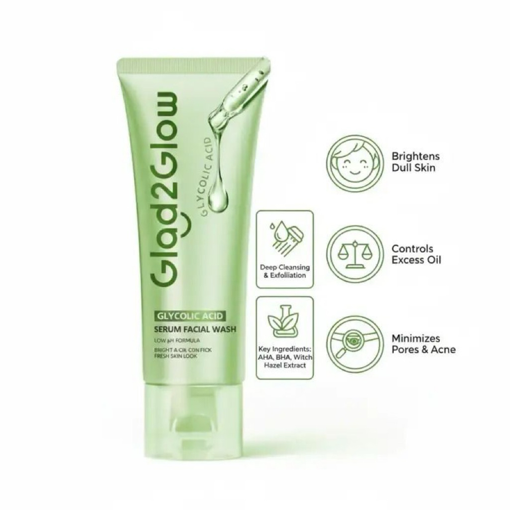 Glad2Glow Glycolic Acid Facial Wash Low pH Formula / Glad2Glow Facial Wash Glycolic Acid / Glad2Glow