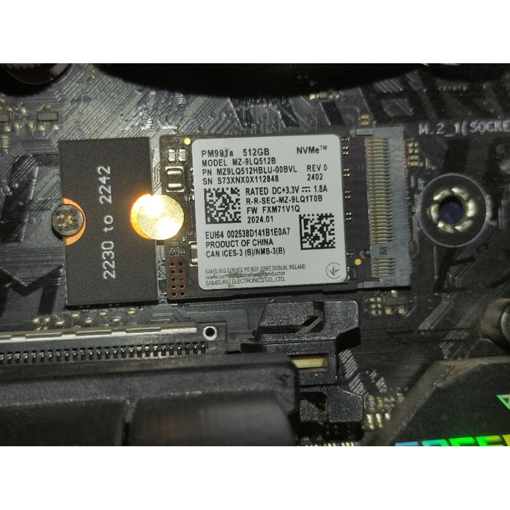 SSD NVME 2230 Samsung 512Gb Gen 3 x4 - Bekas OEM, LOW Usage