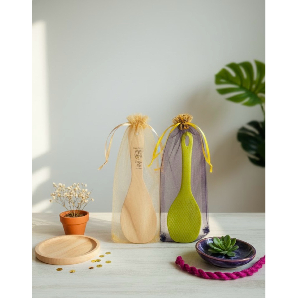 (1pcs) Kantong Tile Serut Sovenir Pernikahan untuk Centong Nasi Plastik/Kayu. ukuran 10x24cm