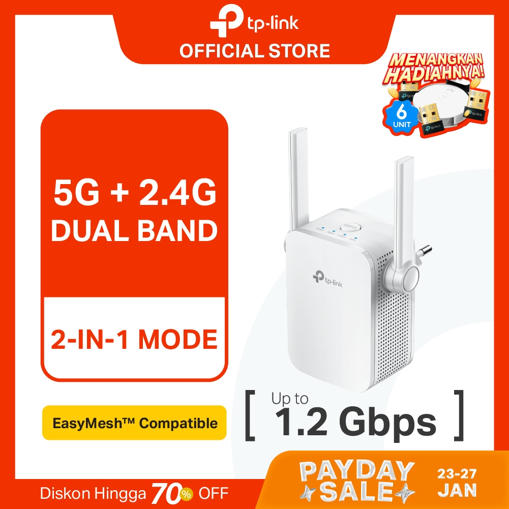 TP-Link RE305 | AC1200 WiFi 5 Extender | Penguat Sinyal | Repeater | Dual Band | Mesh | Access Point