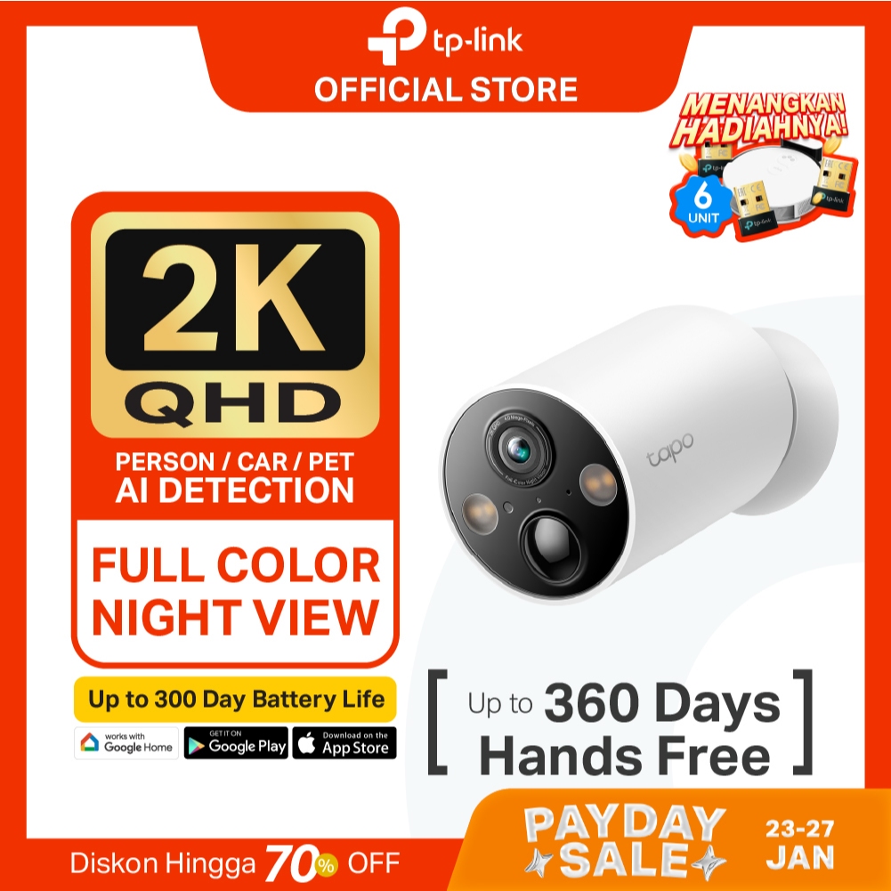 TP-Link | Tapo C425 Kamera CCTV | 4MP | Outdoor WiFi | IP Camera | SD | IP66 | Wireless | Battery